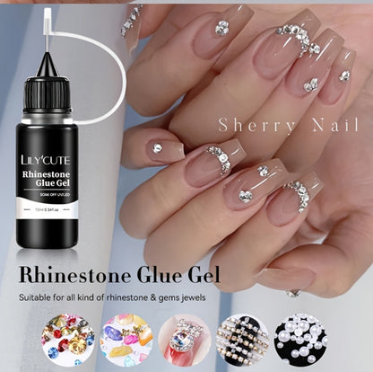 Nail Rhinestone Glue Gel 2pcs — Clear Nail Art Adhesive for 3D Rhinestones, Drill Jewelry & Decorations | LILYCUTE Sticky Nail Glue Gel 0.34oz