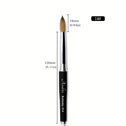 Kolinsky Acrylic Nail Art Brush Round Head 100% Pure Kolinsky Black Metal Handle Professional Manicure Nail Extension Brush Size 12 14 16 18