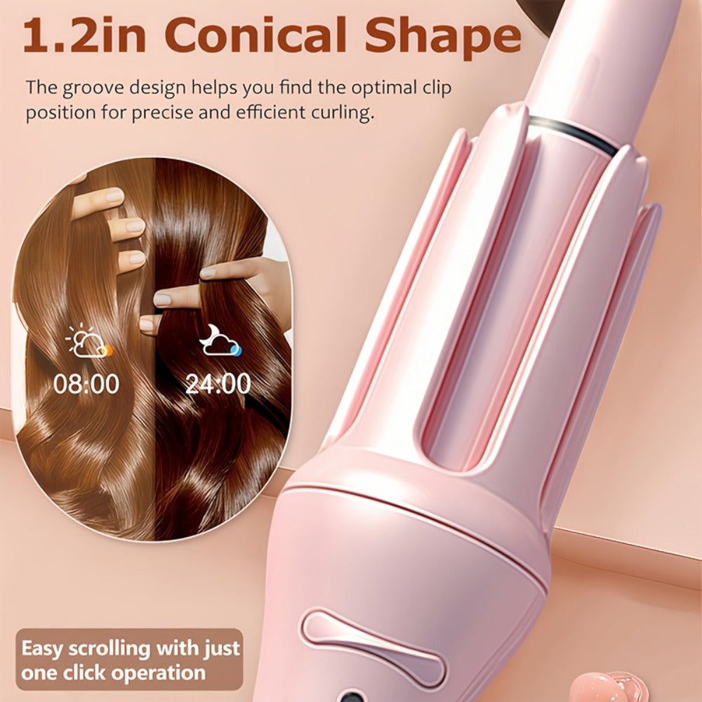 One-Touch Automatic Curling Iron Ionic — 4 Temperature Settings, 3 Timer Options, Anti-Scald & Anti-Tangle, 360° Rotating Cord, Salon-Quality Waves for Women