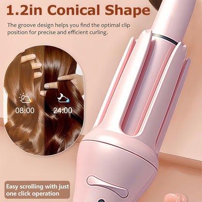 One-Touch Automatic Curling Iron Ionic — 4 Temperature Settings, 3 Timer Options, Anti-Scald & Anti-Tangle, 360° Rotating Cord, Salon-Quality Waves for Women