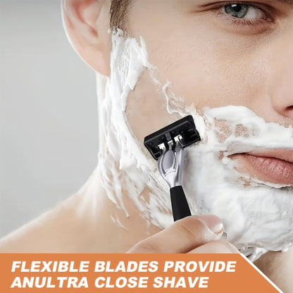 Men's Manual Razor Set with Stainless Steel Replacement Blades - Reusable Handle & High-Capacity Blade Kit for Smooth, Close Shave, Precision Grooming
