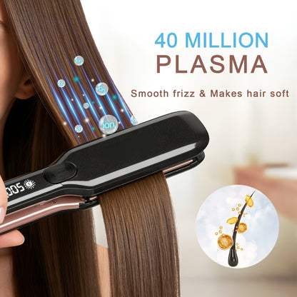 Professional Ceramic Ionic Flat Iron Hair Straightener 2-in-1 Straightener Curler Plasma Anti-Static Dual Voltage LCD Display 260°C 1 Inch & 2 Inch Black