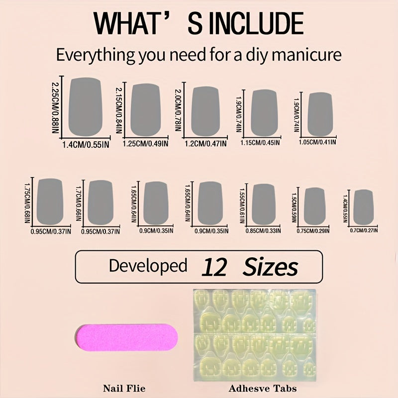 216pcs (9 Boxes) Short Square Summer White French Style Simple Gradient Glitter Heart Soft Gel Press-On Nails Full Cover Fake Nail Set for Women & S
