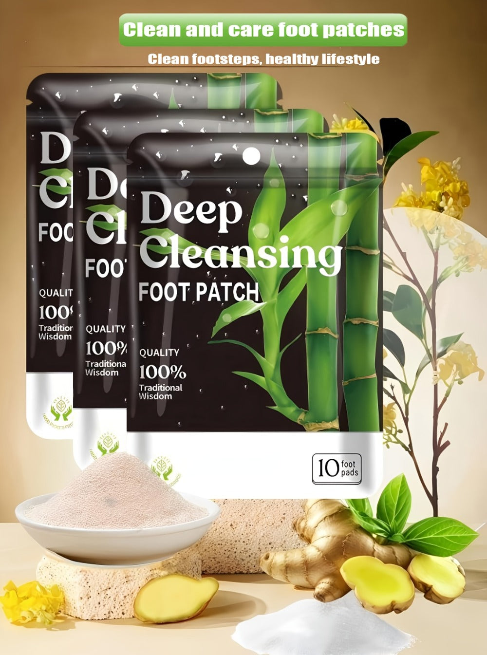 30/40/150 Deep Cleaning And Care Foot Patches - Green Natural Bamboo Vinegar Ginger Powder Plant Ingredients, Enhance Cleaning And Moisturizing Effects, Foot Massage Pad After Foot Bath - Home Portable Foot Scrubbing And Health Care