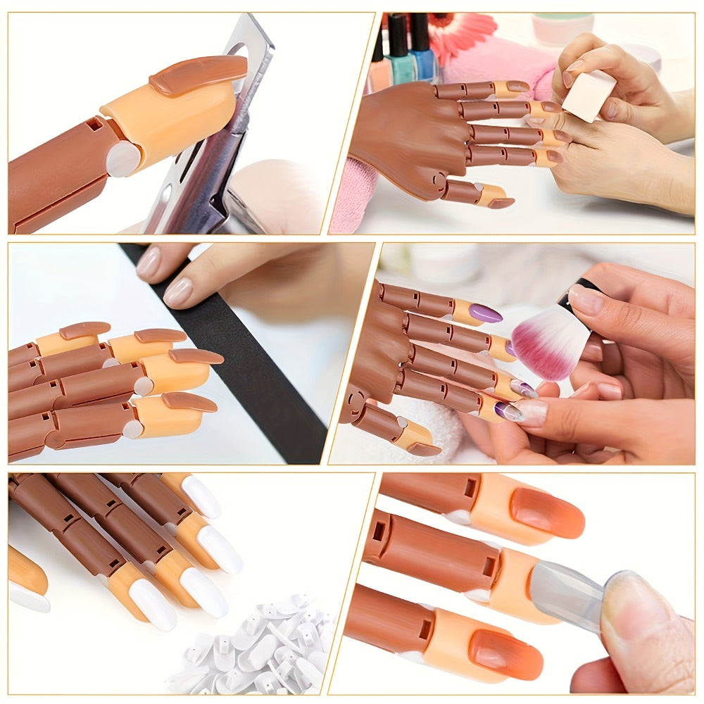Premium Advanced Set, Practice Hand for Acrylic Nails, Flexible Nail Practice Hand Kit with 200pcs Replacement Nail Pads, Nail Clippers, Nail Brushing, Nail Files, Professional Manicure Training Tools for Beginners & Nail Salons