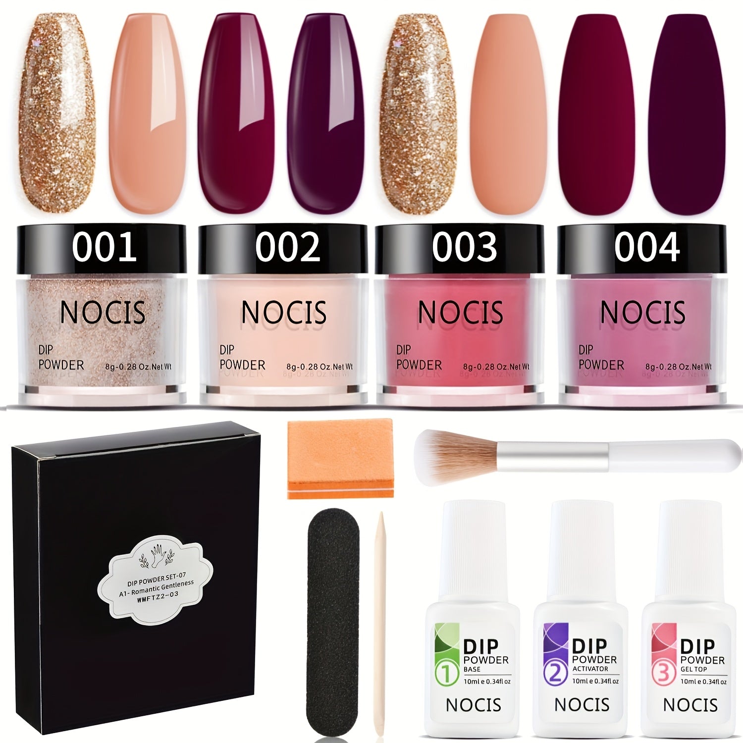 NOCIS 11pcs Dip Powder Nail Kit: Classic Brown Nude Collection, Glitter, Neutral Skin Tone, No-Odor, Beginner Friendly, French Nail Art Manicure Gift Set