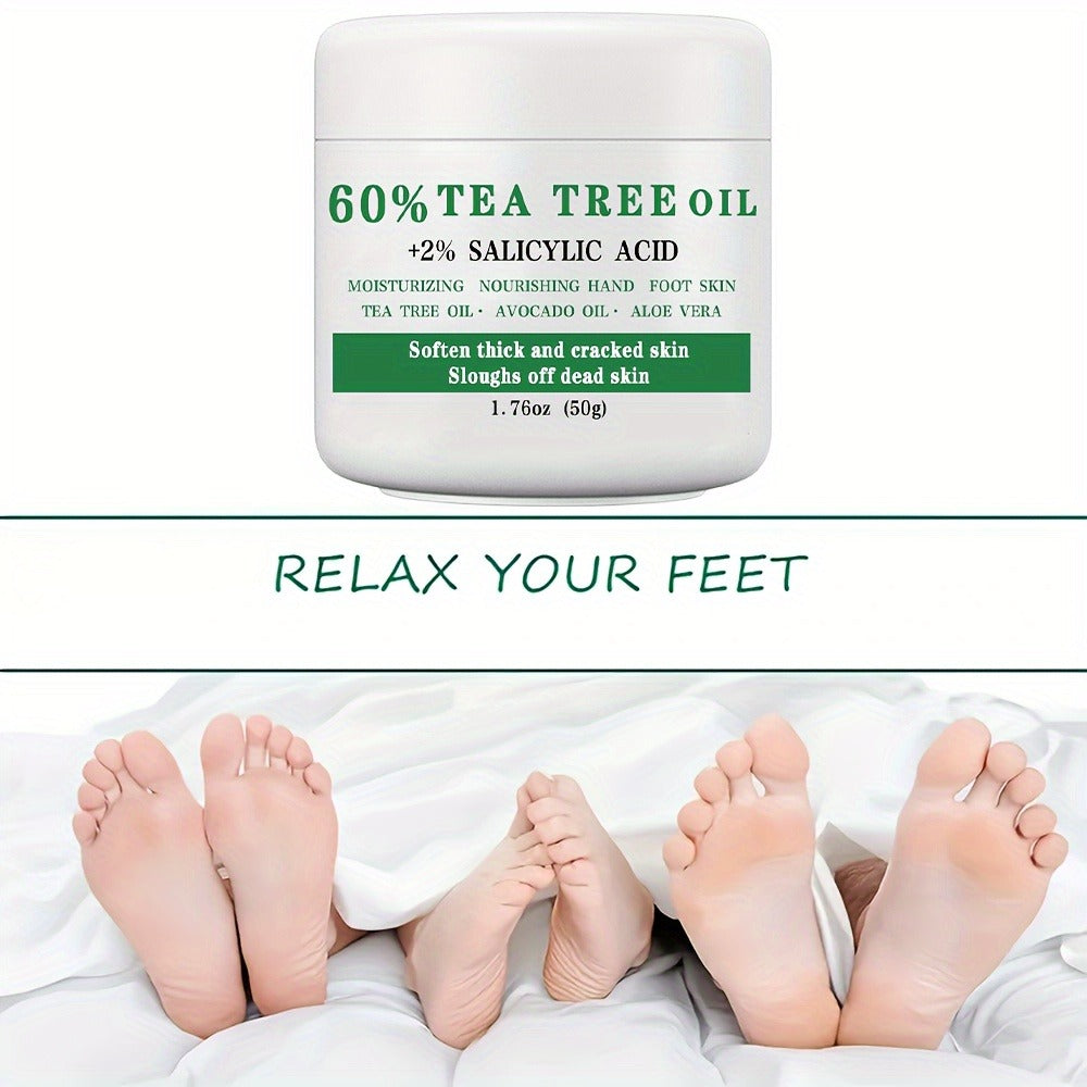 [Christmas Gift] 60% Tea Tree Oil Foot Cream with 2% Salicylic Acid, 1. 76oz (50g), Moisturizing Foot Balm for Dry, Rough, Cracked Beige, Aloe Vera & Mint Infused, Nourishing Hand & Foot Care Gift, Perfect Christmas Gift