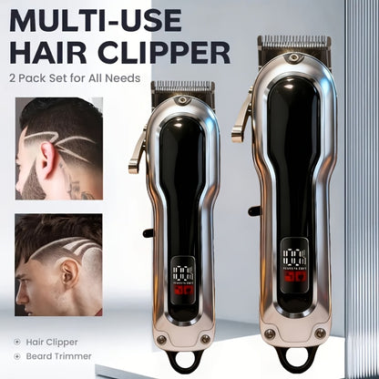 Professional Electric Hair Clipper Set — Barber-Grade Trimmer with Limit Comb, Long-Lasting Battery, Home & Travel Use, Gift for Dad (Silver & Golden)