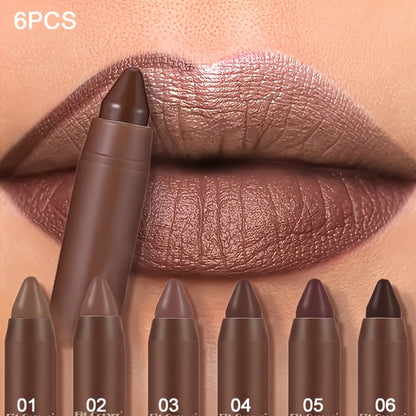 Lipstick Set 6 Pack Matte Long Lasting Waterproof Full Coverage - Non-Fading Velvet Lip Color for All Skin Tones Orange Brown Pink Purple Red Shades Makeup Gift for Women