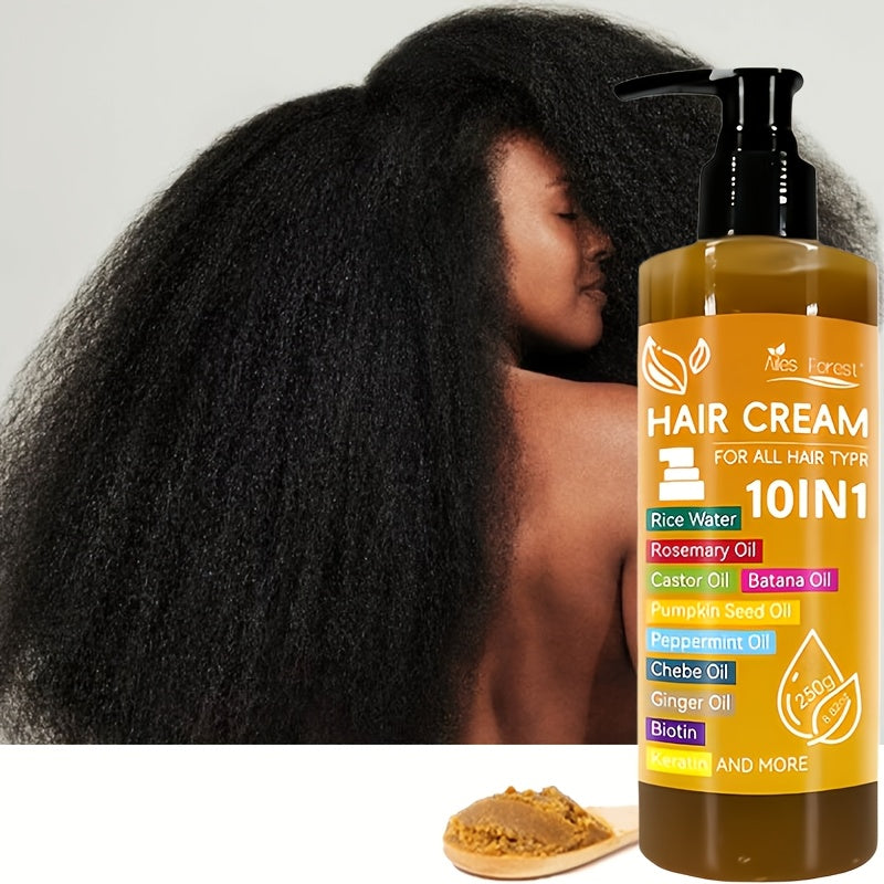 10-In-1 Hair Essence - High Permeability Hair Care Film, Containing Batana Oil, Rosemary Oil, Castor Oil, Biotin, Keratin, Ginger, Scallop Oil, Mint, Pumpkin Seeds And Rice Water, to Dry And Damaged Hair, Scalp Care, Make Hair Look Thicker