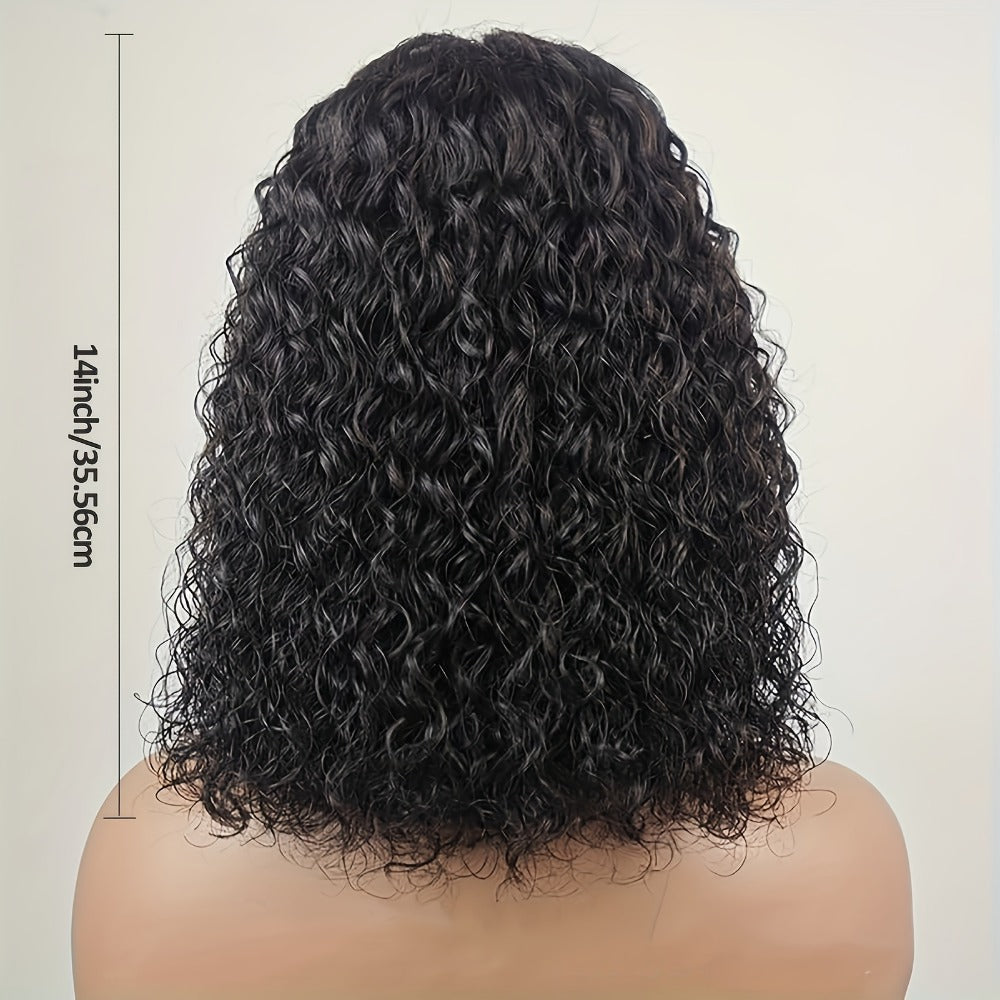 Water Wave Lace Front Wig Deep Curly Short Bob 14 Inch for Women 150% Density Rose Net Cap Adjustable Glueless Black Daily Cosplay Costume Party