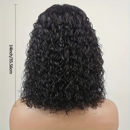 Water Wave Lace Front Wig Deep Curly Short Bob 14 Inch for Women 150% Density Rose Net Cap Adjustable Glueless Black Daily Cosplay Costume Party