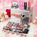 All-In-One Makeup Kit Aluminum Travel Case Full Set Eyeshadow Blush Lipstick Foundation Eyeliner Mascara Brush Set with Mirror Christmas Independence Day Halloween Birthday Gift for Women Girls Beginners