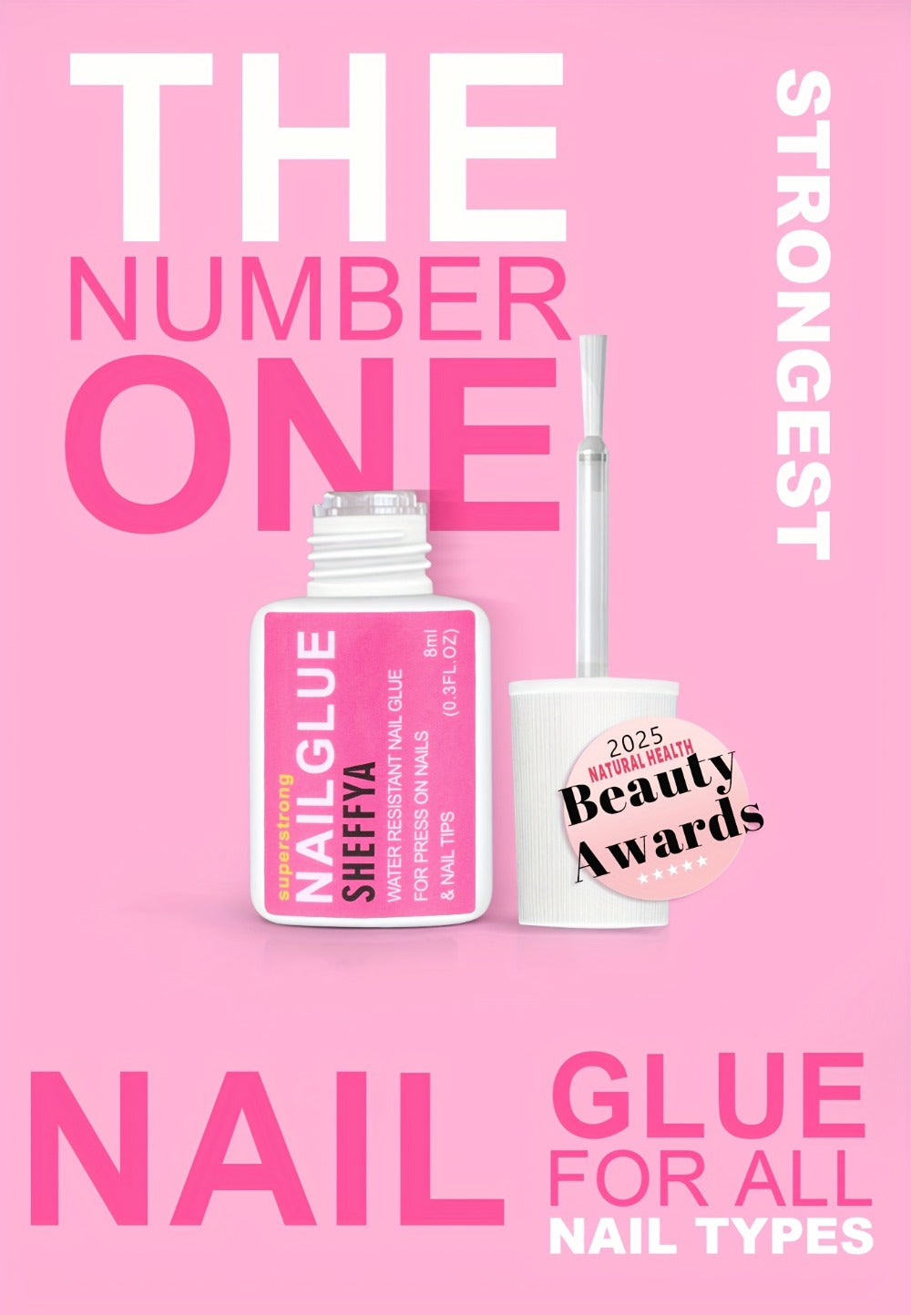 SHEFFYASuper Strong Nail Glue for Press On Nails, Nail Tips & Acrylic Nails (0.27oz) Brush On Glue for Press Ons, Tips & Acrylics - Long Lasting, Maximum Strength, Mess-Free Application