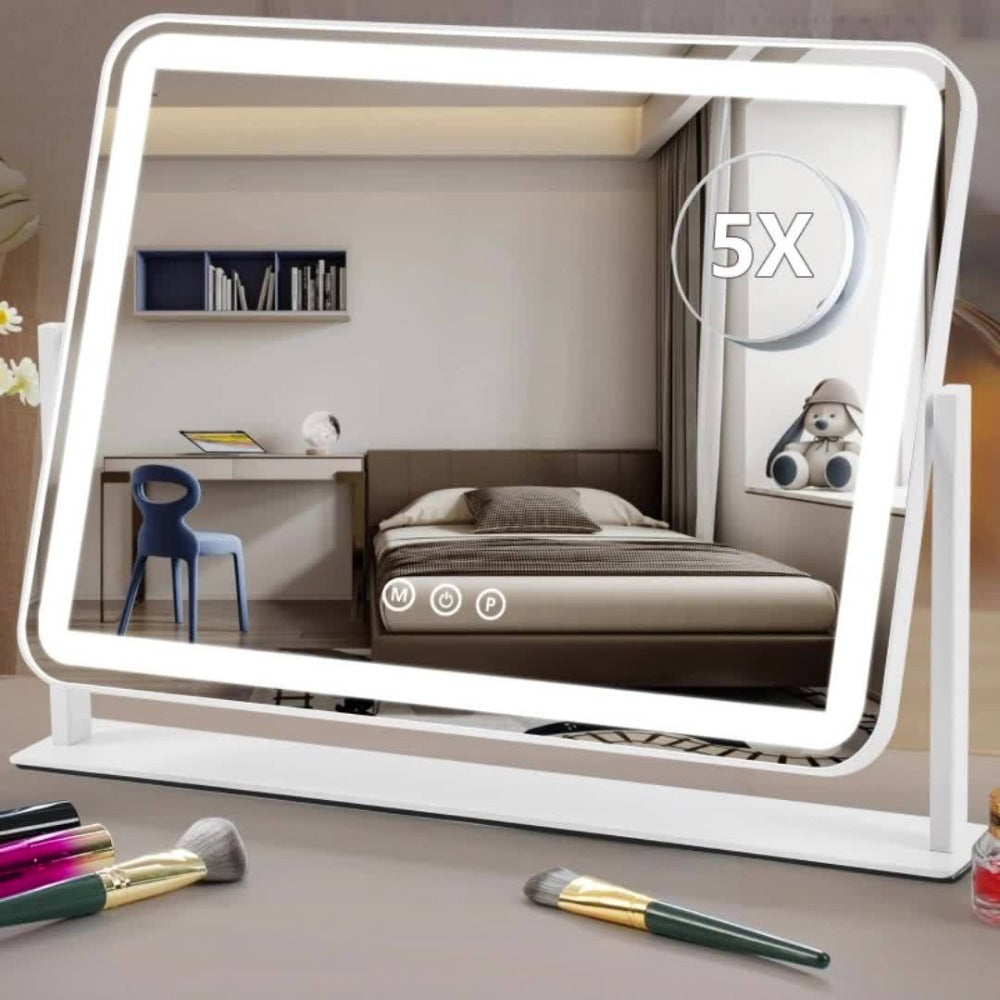 BANBERS Large Illuminated Makeup Mirror with 5X Magnifying Glass Illumination, Smart Touch Table Mirror with 3-color Adjustable Lighting, Suitable for Dressing Tables And Makeup Table Tops