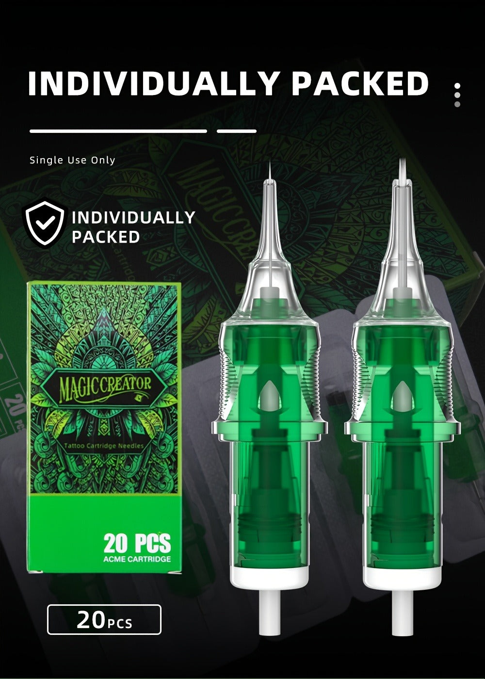 Disposable Tattoo Needles 20pcs Mixed Set - RL RS M1 C-M Multi-Gauge, High Transparency Cartridge, Lasting Sharpness & Ample Ink Capacity for Professional Artists & Beginners