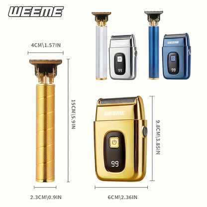 Electric Hair Cutting Set Home Hair Clipper Kit Multi-Functional All-in-One Lightweight Cordless Hair Cutter for Men Women Easy to Use Travel-Friendly Golden Blue