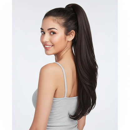 Drawstring Ponytail Extension for Women Synthetic Clip In Wrap Around Pony Tail Long Wavy Layered 26 Inch Blonde Brown Ash Brown Highlighted Multi Color No Glue No Heat