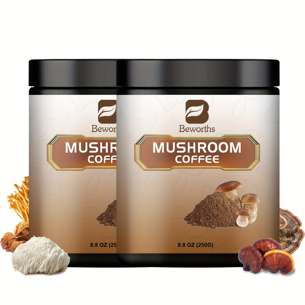 Mushroom Coffee-Instant Coffee Mixed with Ganoderma Lucidum, Cordyceps Sinensis, Lion'S Mane, Chaga And Turkey Tail Mushrooms-250G/8.8Oz