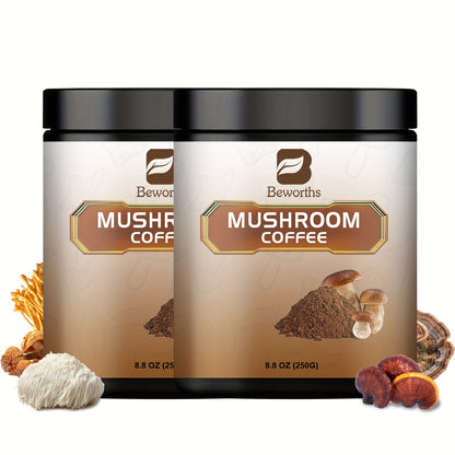 Mushroom Coffee Powder 500g with Reishi Cordyceps Lion's Mane Chaga & Turkey Tail — 5-in-1 Functional Instant Coffee for Focus Energy & Immune Support No Jitters Bold Smooth Flavour
