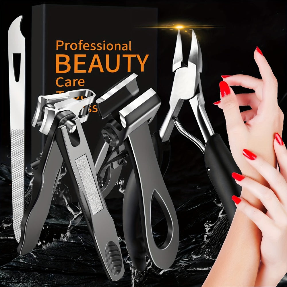 Heavy Duty Thick Toenail Clippers Set - Wide Jaw Opening Straight Nail Clipper, Angled Nail Clipper And Nail File, Large Nail Clippers For Men Seniors Women