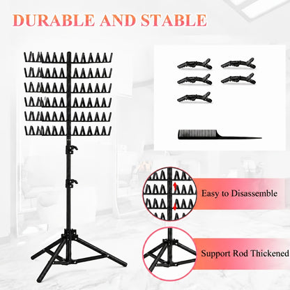 Hair Extension Rack 144 Pegs Standing Braiding Hair Holder Organizer with Divider Separator Freestanding Display Stand for Salon Home Retail Black White Pink