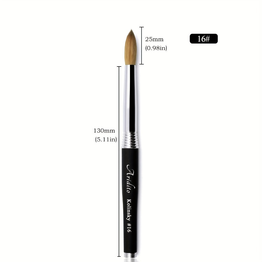 Aridito 100% Pure Kolinsky Round Head Acrylic Nail Art Brush with Black Metal Handle for Professional Manicure And Home Salon (#12 #14 #16 #18)