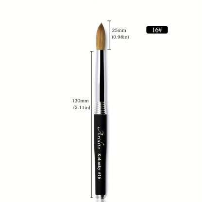 Kolinsky Acrylic Nail Art Brush Round Head 100% Pure Kolinsky Black Metal Handle Professional Manicure Nail Extension Brush Size 12 14 16 18