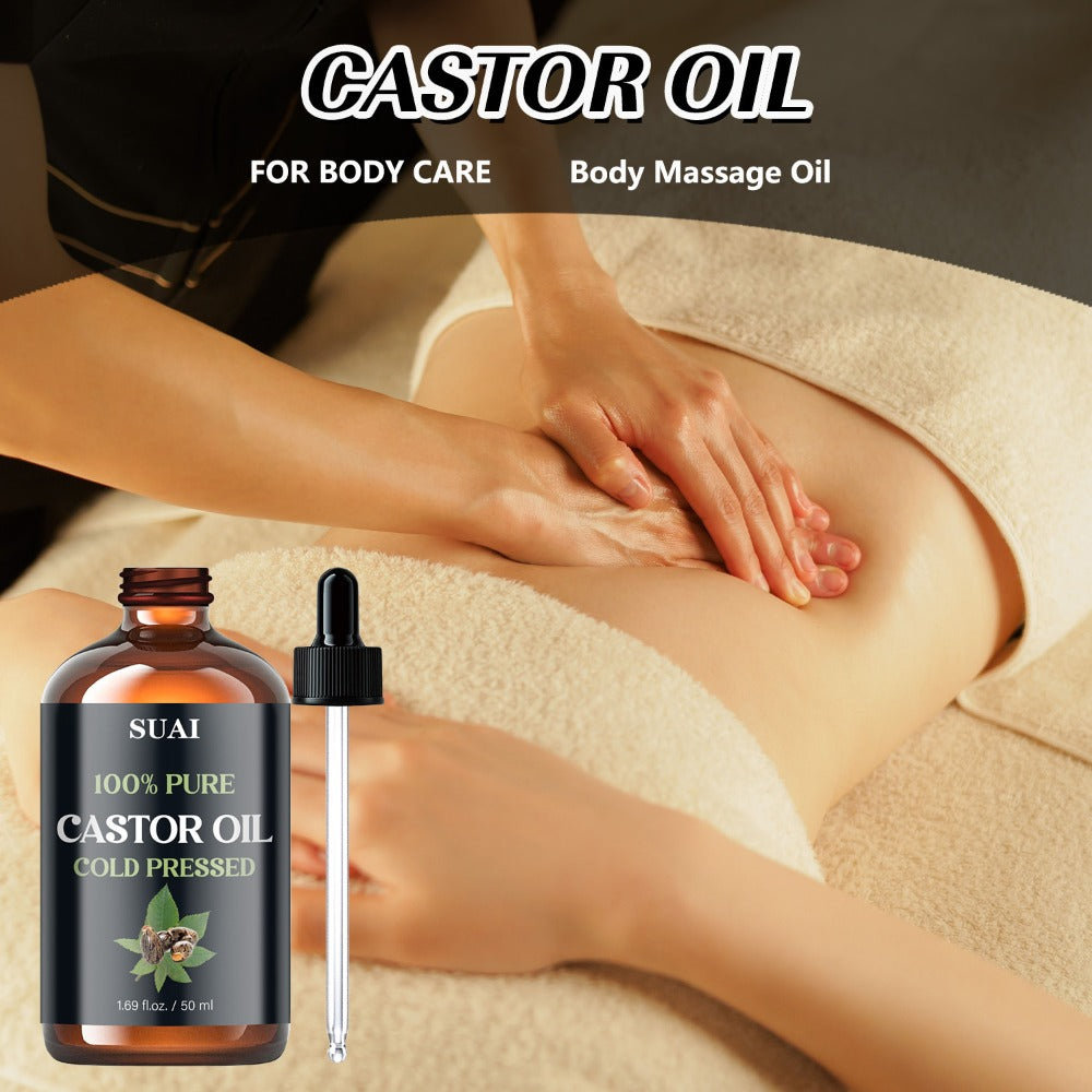 Castor Oil 100% Pure Cold Pressed 1.69oz for Hair Growth Eyebrows Eyelashes Skin Moisturizing Body Oil Plant Extract Hypoallergenic Smooth Soft Skin Care for Women Men