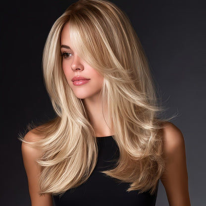 Synthetic Wig Platinum Blonde Layered Long Straight - Gradient Color Chemical Fiber Wig for Women Daily Party Festival Cosplay 20 Inch