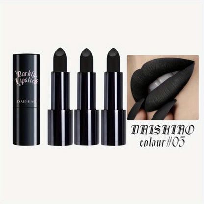 Black Matte Lipstick Set 3 Pcs — Waterproof Long-Lasting Gothic Lip Color, Halloween & Valentine's Day Cosmetic Lip Gloss Gift
