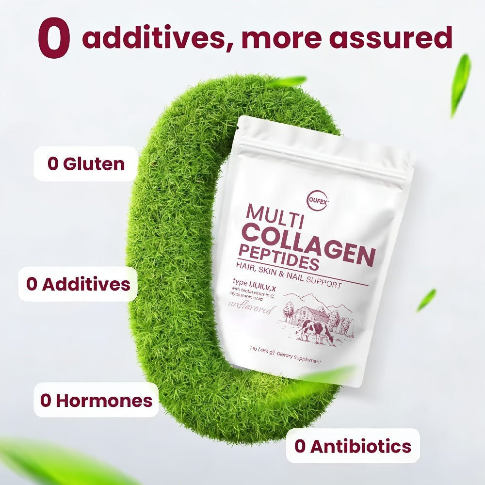 Oufex Multi-Collagen Powder - Featuring Hydrolyzed Protein (Type I, II, III, V, X), Plus Acid, Biotin, And Vitamin C - Flavor-Free