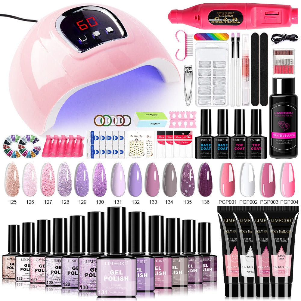 New Year 12 Colors Gel Nail Polish Kit with Nail Lamp Electric Nail Drill, 4 Colors Poly Extension Gel Nail, Nail Cutter, Nail Glitter, Top Coat Base Coat, Nail Art Design Gel Kit Valentine's Day Gift