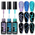 LILYCUTE 0.17oz 3pcs/Set Colorful Reflective Line Gel Nail Polish Super Bright Sparkling Glitter Ultra-thin Pull Line Drawing Painting Nail Art Graffiti Stripe Gel