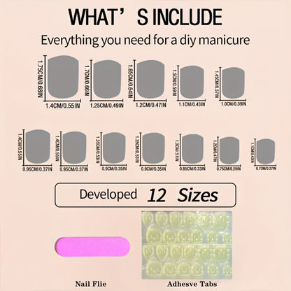 Press On Nails 72 Pieces 3 Boxes - Classic Elegant Glossy Fake Nails for Women | Extendable Detachable Full Cover False Nails Set, Easy Application Nail Accessory Kit for Daily & Special Occasions