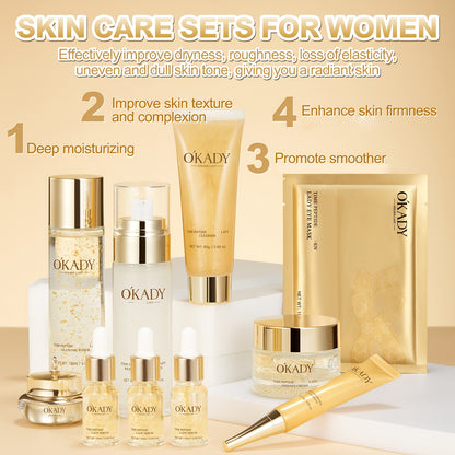 24K Gold Polypeptide Skin Care Set for Women - Complete Day & Night Skincare Routine with Peptides - Anti-Aging Face Care Kit for All Skin Types - Luxury Gift Set