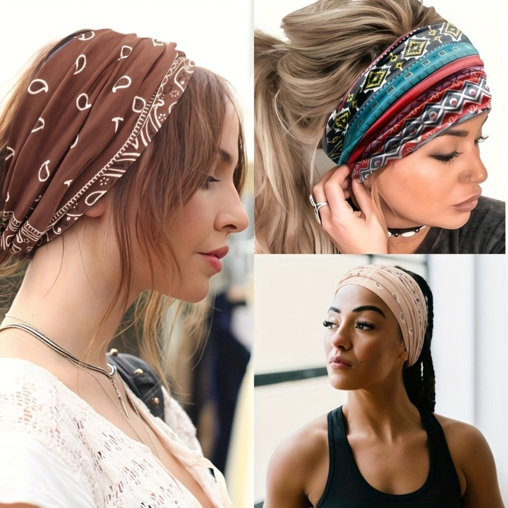 Headbands for Women 8 Pack Wide Floral Turban Head Bands Non-Slip Elastic Boho Hair Wrap for Sports Yoga Running Workout Sweatband Fashion Hair Accessories for Women Men Daily Use Gift Set