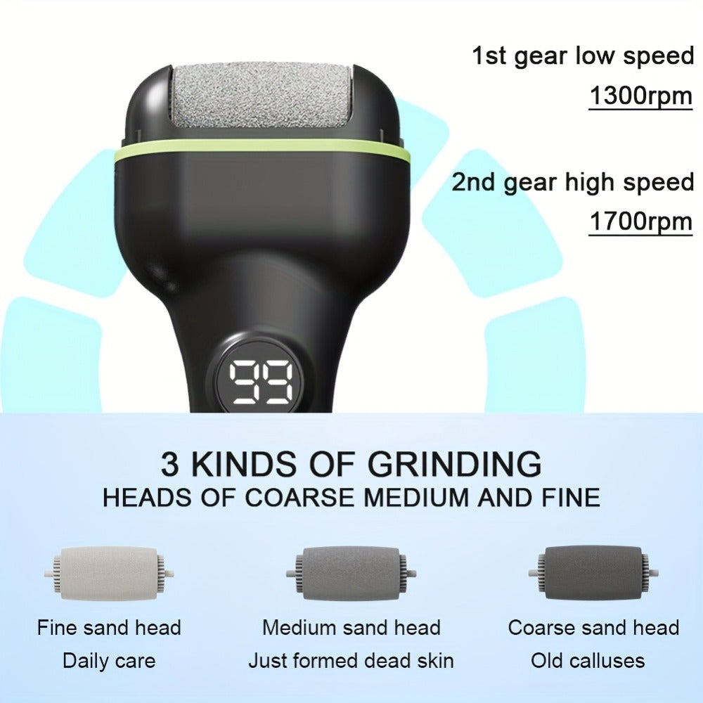14-In-1 Rechargeable Electric Foot Grinder Kit, Professional Remover with 2 Speed Settings And 3 Interchangeable Rollers, Perfect Foot Scrubber for Hard, Cracked Skin