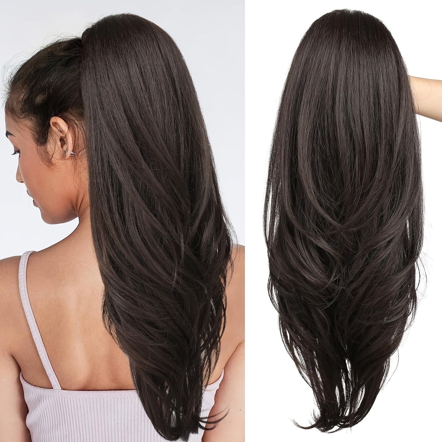 Drawstring Ponytail Extension for Women Synthetic Clip In Wrap Around Pony Tail Long Wavy Layered 26 Inch Blonde Brown Ash Brown Highlighted Multi Color No Glue No Heat