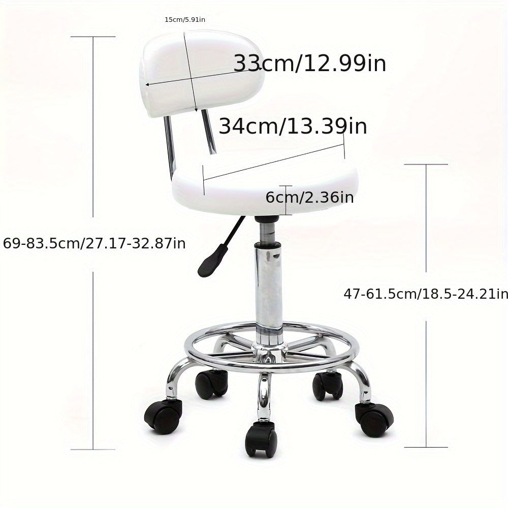 Round Shape Adjustable Salon Stool with Back And Line White
