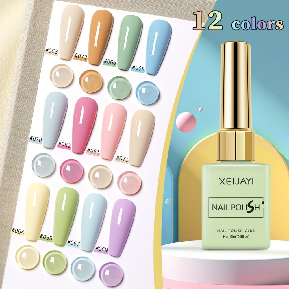 Spring Nail Art 2025 Bright Nails 12pcs 0.51oz New Popular Candy Macaroon Nail Gel Semi Permanent Nail Art Soaking LED Nail Salon DIY Nail Salon Gel Seasonal Nail Art
