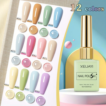 Gel Nail Polish Set 12 Colors | Candy Macaroon Bright Nails Semi Permanent Soak Off UV LED Nail Art Kit | Spring Summer Nail Gel for Salon & DIY Manicure 0.51oz