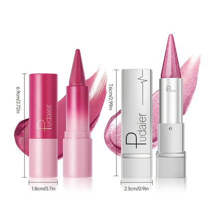 Metallic & Matte Lipstick Set 2pcs — Highly Pigmented Waterproof Pointed-Tip & Shimmer Lip Color Combo, Long-Lasting Beauty Gift for Women