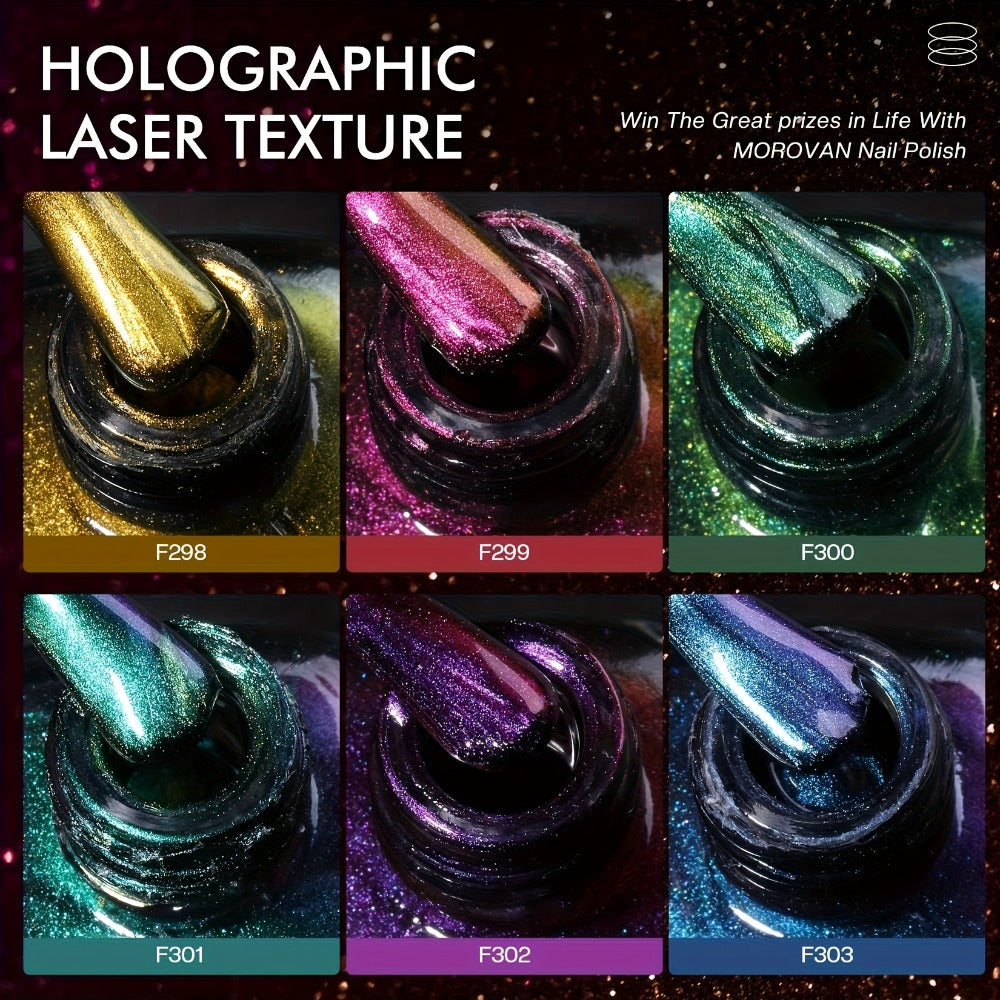 Morovan Fingernail Nail Polish Set: Holographic Metallic Lacquer Air Dry Nail Polish Regular Nail Polish Pack 0.25oz Glitter Finger Nail Polish Bulk Toenail Polish Kit Gift for Women