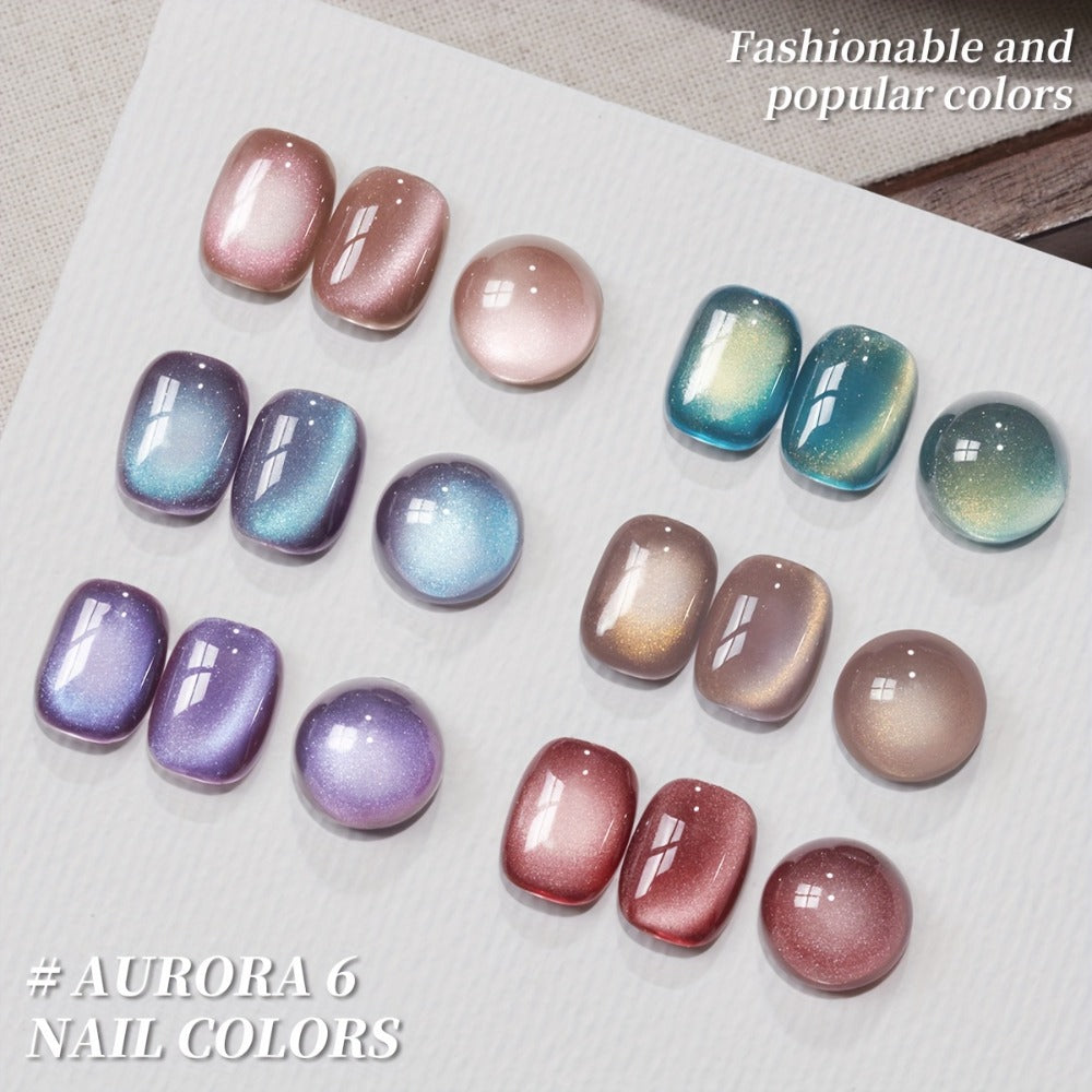 XEIJAYI Frame Bottle Aurora Cat Eye Set -- Ultra-Bright Aurora Cat Eye Nail Polish 6pcs Set, Trendy Spring Nail Art, Stylish Salon Artistic Cat Eye Gel, Shiny Luster with Changing Colors, Women's Nail Art Tools, Dazzling Cat Eye Nail Design.