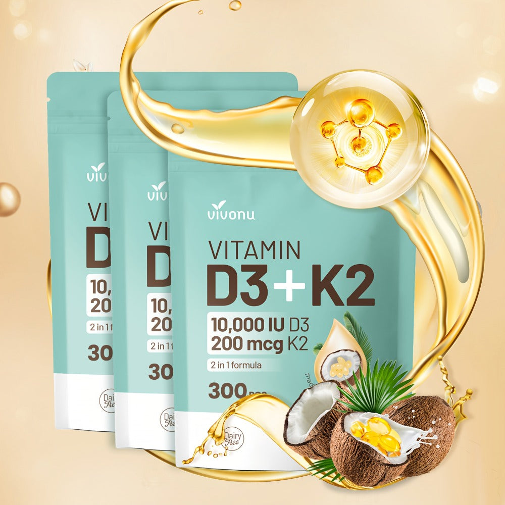 [2-In-1 Vitamin D & K] Vitamin D3 And K2 Coconut Oil Softgels, 2-In-1 Vitamin D And K, Premium Formula, Creates A Safe Environment, 300 Softgels, Easy To Swallow