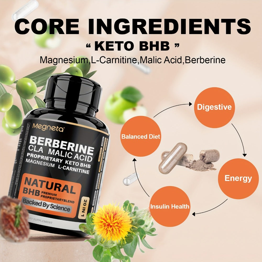 Diet Health&Digestion | 20in 1 -Advanced Keto BHB Blend, L-Carnitine, CLA, Malic Acid, Berberine-Keto|Insulin Health&Liver Health |60 Capsules, 30-Day Supply