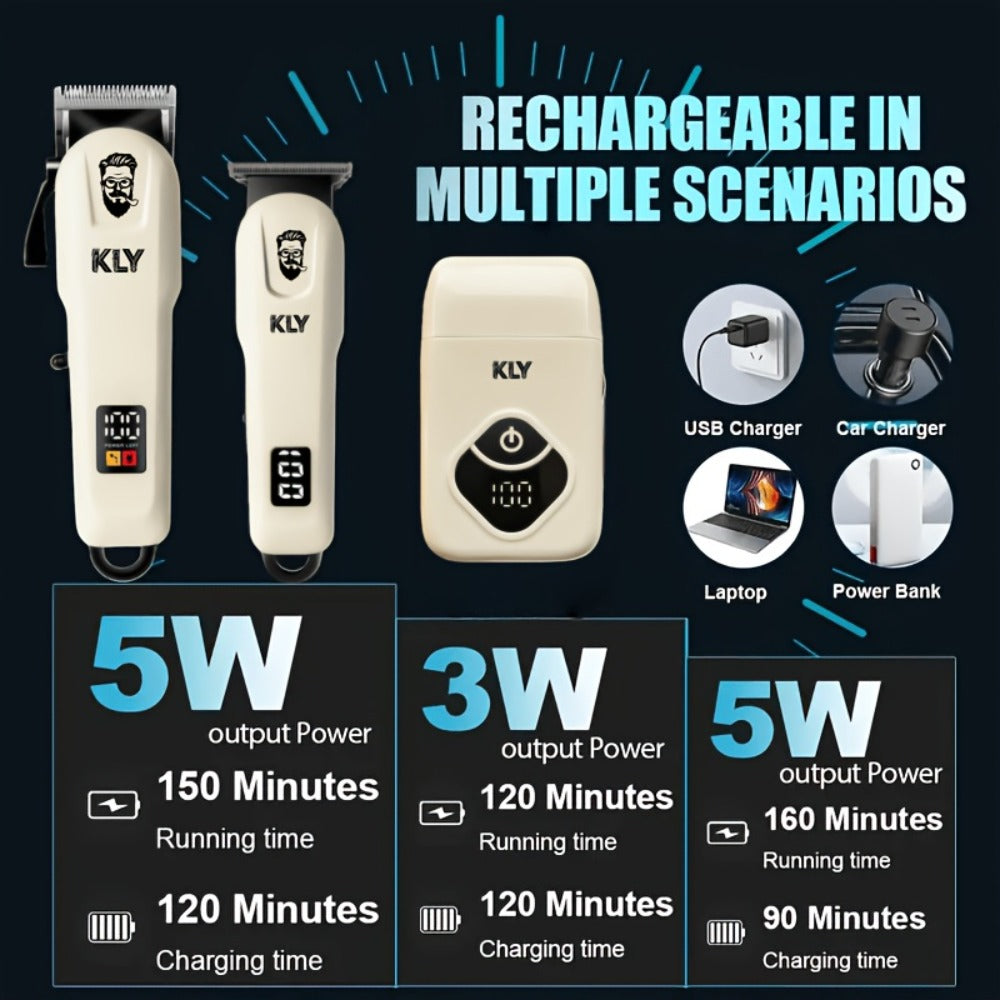 Golden Hair Clipper Professional Set, Men's Hairdresser Set, USB Charging, Large-capacity Battery Life, LCD Display Power, Business Travel Essential, Perfect Gift for Dad, Son, Brother and Friends