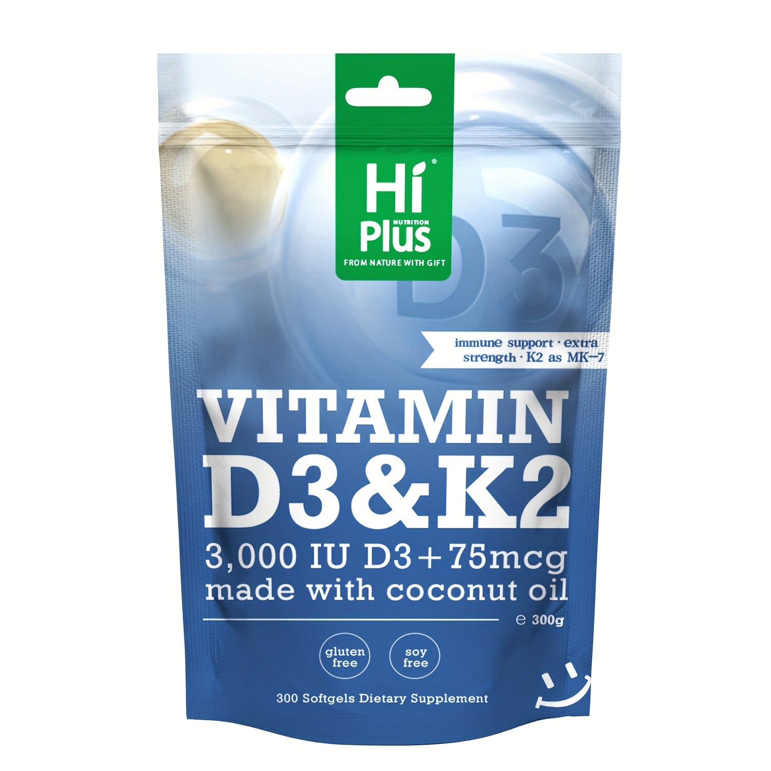 Vitamin D3 3000 IU And K2 (MK-7) 75Mcg Softgels | 300 Virgin Coconut Oil Capsules | Supports Calcium Absorption, Bone, Immune, And Heart Health | Easy to Swallow