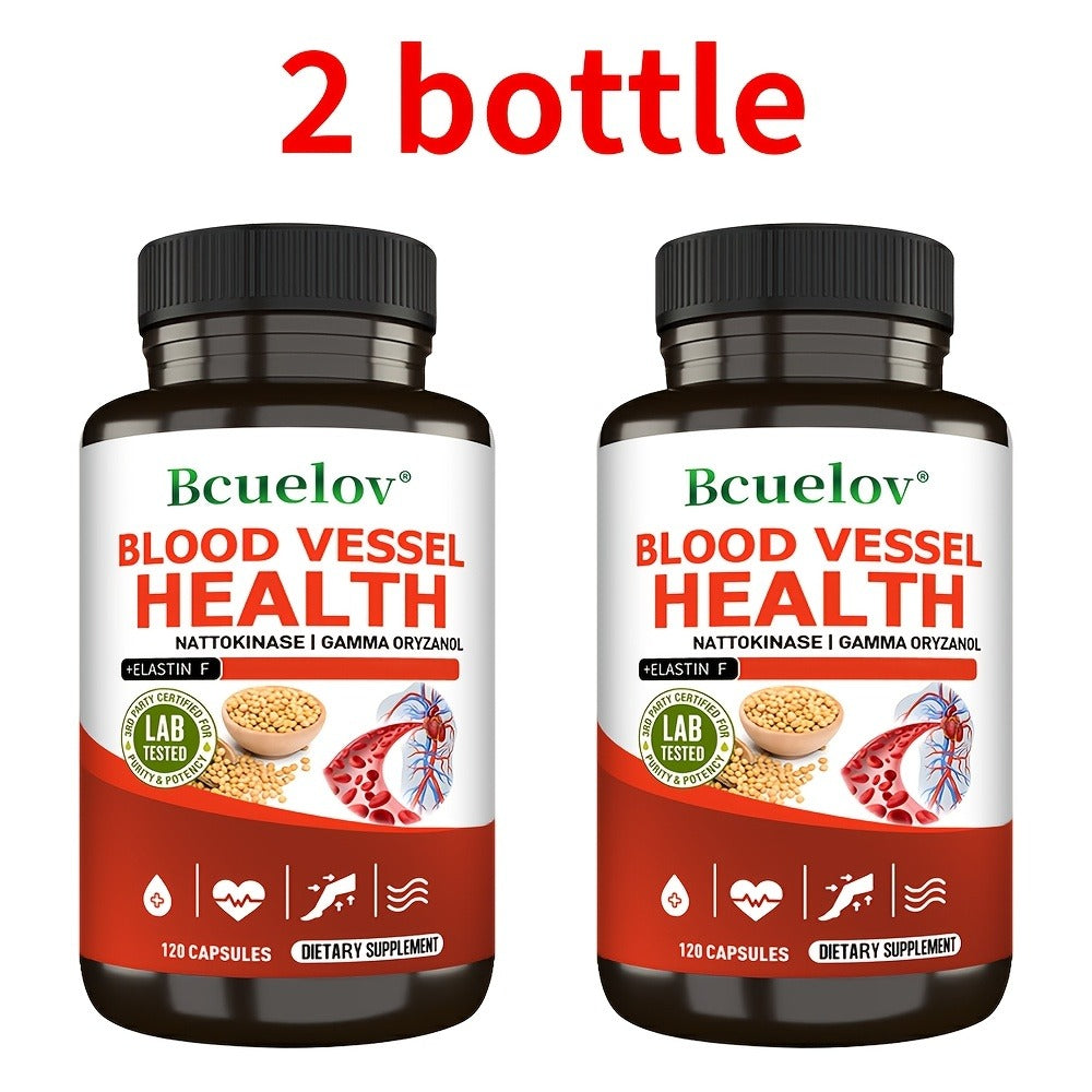 [120 Capsules] Cardiovascular Dietary Supplement - Contains Nattokinase And Gamma-Oryzanol To Support Brain And Heart Health - 120 Capsules (1 And 2 Bottles)